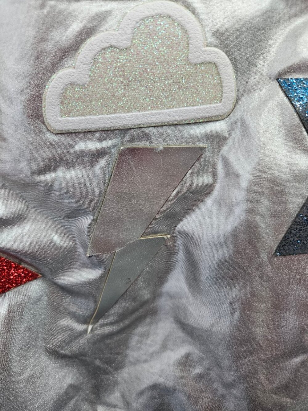 Rockets of Awesome Silver Metallic Bomber Jacket with Patches - Size 4 - Picture 14 of 15